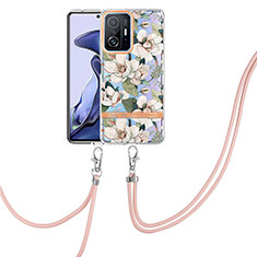 Coque Silicone Motif Fantaisie Souple Couleur Unie Etui Housse avec Laniere Strap Y06B pour Xiaomi Mi 11T Pro 5G Blanc