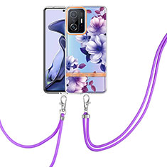 Coque Silicone Motif Fantaisie Souple Couleur Unie Etui Housse avec Laniere Strap Y06B pour Xiaomi Mi 11T Pro 5G Violet