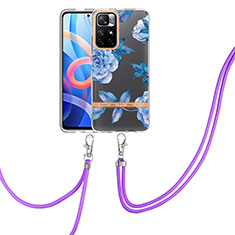 Coque Silicone Motif Fantaisie Souple Couleur Unie Etui Housse avec Laniere Strap Y06B pour Xiaomi Poco M4 Pro 5G Bleu