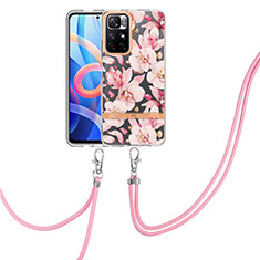 Coque Silicone Motif Fantaisie Souple Couleur Unie Etui Housse avec Laniere Strap Y06B pour Xiaomi Poco M4 Pro 5G Rose