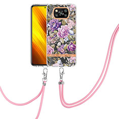 Coque Silicone Motif Fantaisie Souple Couleur Unie Etui Housse avec Laniere Strap Y06B pour Xiaomi Poco X3 NFC Violet Clair