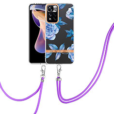 Coque Silicone Motif Fantaisie Souple Couleur Unie Etui Housse avec Laniere Strap Y06B pour Xiaomi Poco X4 NFC Bleu