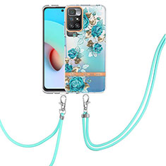 Coque Silicone Motif Fantaisie Souple Couleur Unie Etui Housse avec Laniere Strap Y06B pour Xiaomi Redmi 10 4G Cyan