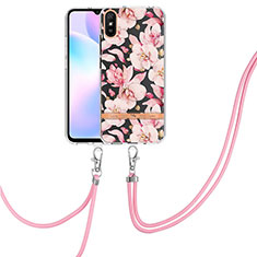 Coque Silicone Motif Fantaisie Souple Couleur Unie Etui Housse avec Laniere Strap Y06B pour Xiaomi Redmi 9AT Rose