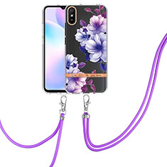 Coque Silicone Motif Fantaisie Souple Couleur Unie Etui Housse avec Laniere Strap Y06B pour Xiaomi Redmi 9AT Violet