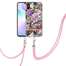 Coque Silicone Motif Fantaisie Souple Couleur Unie Etui Housse avec Laniere Strap Y06B pour Xiaomi Redmi 9AT Violet Clair