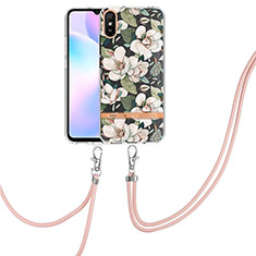 Coque Silicone Motif Fantaisie Souple Couleur Unie Etui Housse avec Laniere Strap Y06B pour Xiaomi Redmi 9i Blanc