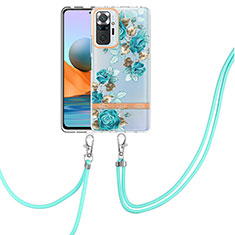 Coque Silicone Motif Fantaisie Souple Couleur Unie Etui Housse avec Laniere Strap Y06B pour Xiaomi Redmi Note 10 Pro Max Cyan