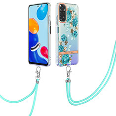 Coque Silicone Motif Fantaisie Souple Couleur Unie Etui Housse avec Laniere Strap Y06B pour Xiaomi Redmi Note 11 4G (2022) Cyan