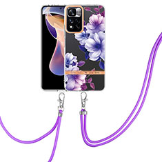 Coque Silicone Motif Fantaisie Souple Couleur Unie Etui Housse avec Laniere Strap Y06B pour Xiaomi Redmi Note 11 Pro+ Plus 5G Violet