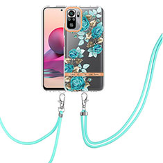 Coque Silicone Motif Fantaisie Souple Couleur Unie Etui Housse avec Laniere Strap Y06B pour Xiaomi Redmi Note 11 SE India 4G Cyan