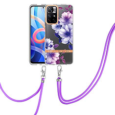 Coque Silicone Motif Fantaisie Souple Couleur Unie Etui Housse avec Laniere Strap Y06B pour Xiaomi Redmi Note 11T 5G Violet