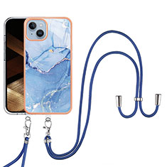 Coque Silicone Motif Fantaisie Souple Couleur Unie Etui Housse avec Laniere Strap Y07B pour Apple iPhone 13 Bleu