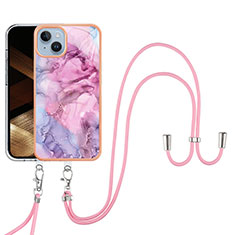 Coque Silicone Motif Fantaisie Souple Couleur Unie Etui Housse avec Laniere Strap Y07B pour Apple iPhone 13 Violet Clair