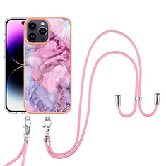 Coque Silicone Motif Fantaisie Souple Couleur Unie Etui Housse avec Laniere Strap Y07B pour Apple iPhone 15 Pro Max Violet Clair