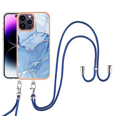 Coque Silicone Motif Fantaisie Souple Couleur Unie Etui Housse avec Laniere Strap Y07B pour Apple iPhone 16 Pro Max Bleu