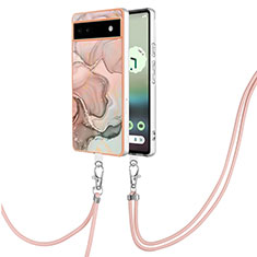 Coque Silicone Motif Fantaisie Souple Couleur Unie Etui Housse avec Laniere Strap Y07B pour Google Pixel 6a 5G Rose