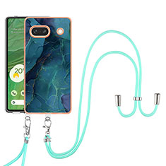 Coque Silicone Motif Fantaisie Souple Couleur Unie Etui Housse avec Laniere Strap Y07B pour Google Pixel 7a 5G Vert