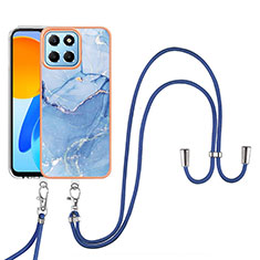 Coque Silicone Motif Fantaisie Souple Couleur Unie Etui Housse avec Laniere Strap Y07B pour Huawei Honor 70 Lite 5G Bleu