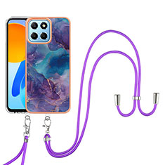 Coque Silicone Motif Fantaisie Souple Couleur Unie Etui Housse avec Laniere Strap Y07B pour Huawei Honor X6 5G Violet