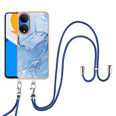 Coque Silicone Motif Fantaisie Souple Couleur Unie Etui Housse avec Laniere Strap Y07B pour Huawei Honor X7 Bleu