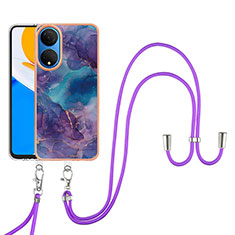 Coque Silicone Motif Fantaisie Souple Couleur Unie Etui Housse avec Laniere Strap Y07B pour Huawei Honor X7 Violet