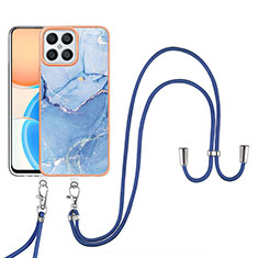 Coque Silicone Motif Fantaisie Souple Couleur Unie Etui Housse avec Laniere Strap Y07B pour Huawei Honor X8 4G Bleu