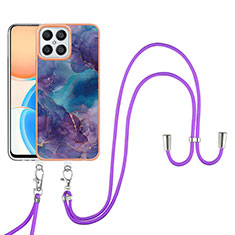 Coque Silicone Motif Fantaisie Souple Couleur Unie Etui Housse avec Laniere Strap Y07B pour Huawei Honor X8 4G Violet