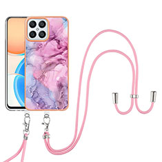 Coque Silicone Motif Fantaisie Souple Couleur Unie Etui Housse avec Laniere Strap Y07B pour Huawei Honor X8 4G Violet Clair