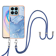 Coque Silicone Motif Fantaisie Souple Couleur Unie Etui Housse avec Laniere Strap Y07B pour Huawei Honor X8a 4G Bleu