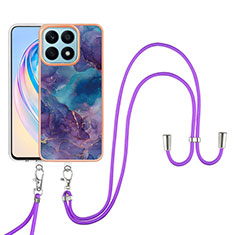 Coque Silicone Motif Fantaisie Souple Couleur Unie Etui Housse avec Laniere Strap Y07B pour Huawei Honor X8a 4G Violet