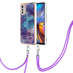 Coque Silicone Motif Fantaisie Souple Couleur Unie Etui Housse avec Laniere Strap Y07B pour Motorola Moto E32 Violet