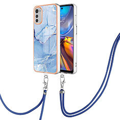 Coque Silicone Motif Fantaisie Souple Couleur Unie Etui Housse avec Laniere Strap Y07B pour Motorola Moto E32s Bleu