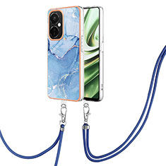 Coque Silicone Motif Fantaisie Souple Couleur Unie Etui Housse avec Laniere Strap Y07B pour OnePlus Nord CE 3 5G Bleu