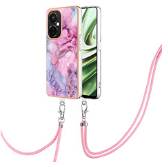 Coque Silicone Motif Fantaisie Souple Couleur Unie Etui Housse avec Laniere Strap Y07B pour OnePlus Nord CE 3 5G Violet Clair