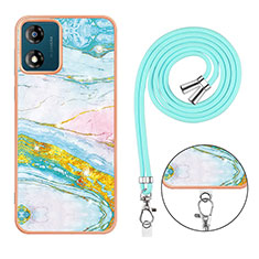 Coque Silicone Motif Fantaisie Souple Couleur Unie Etui Housse avec Laniere Strap YB1 pour Motorola Moto E13 Colorful