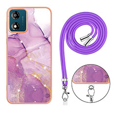 Coque Silicone Motif Fantaisie Souple Couleur Unie Etui Housse avec Laniere Strap YB1 pour Motorola Moto E13 Violet Clair