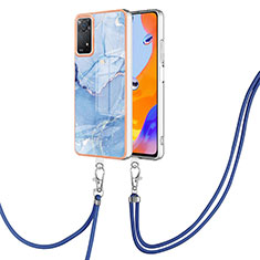 Coque Silicone Motif Fantaisie Souple Couleur Unie Etui Housse avec Laniere Strap YB1 pour Xiaomi Redmi Note 11 Pro 4G Bleu