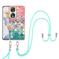 Coque Silicone Motif Fantaisie Souple Couleur Unie Etui Housse avec Laniere Strap YB3 pour Huawei Honor 90 5G Colorful