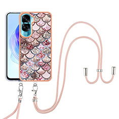 Coque Silicone Motif Fantaisie Souple Couleur Unie Etui Housse avec Laniere Strap YB3 pour Huawei Honor 90 Lite 5G Marron