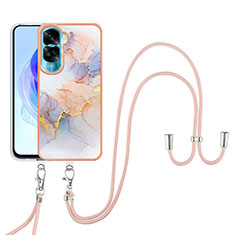 Coque Silicone Motif Fantaisie Souple Couleur Unie Etui Housse avec Laniere Strap YB3 pour Huawei Honor 90 Lite 5G Violet Clair