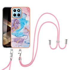 Coque Silicone Motif Fantaisie Souple Couleur Unie Etui Housse avec Laniere Strap YB3 pour Huawei Honor X8b Bleu