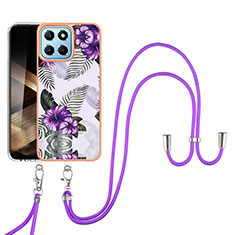 Coque Silicone Motif Fantaisie Souple Couleur Unie Etui Housse avec Laniere Strap YB3 pour Huawei Honor X8b Violet