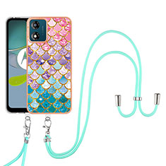 Coque Silicone Motif Fantaisie Souple Couleur Unie Etui Housse avec Laniere Strap YB3 pour Motorola Moto E13 Colorful