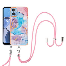 Coque Silicone Motif Fantaisie Souple Couleur Unie Etui Housse avec Laniere Strap YB3 pour Motorola Moto E22 Bleu