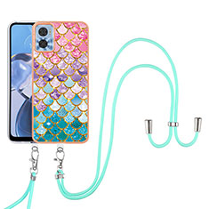 Coque Silicone Motif Fantaisie Souple Couleur Unie Etui Housse avec Laniere Strap YB3 pour Motorola Moto E22 Colorful