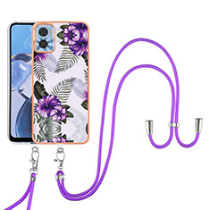 Coque Silicone Motif Fantaisie Souple Couleur Unie Etui Housse avec Laniere Strap YB3 pour Motorola Moto E22 Violet