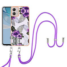 Coque Silicone Motif Fantaisie Souple Couleur Unie Etui Housse avec Laniere Strap YB3 pour Motorola Moto G53 5G Violet