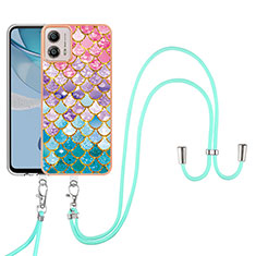 Coque Silicone Motif Fantaisie Souple Couleur Unie Etui Housse avec Laniere Strap YB3 pour Motorola Moto G53y 5G Colorful