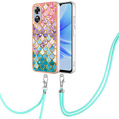 Coque Silicone Motif Fantaisie Souple Couleur Unie Etui Housse avec Laniere Strap YB3 pour Oppo A17 Colorful